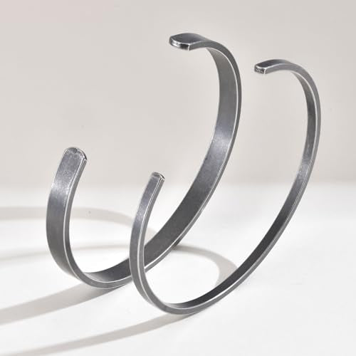 MEALGUET Stainless Steel Mens Cuff Bracelet : Minimal Cool Silver/Black/Gold Plated Open Metal Cuff Bangle Bracelets for Men,Mens Bracelet Jewelry Gift - color: Antique Grey-2-Pack, size: Medium( fit 5.5"-7.2" wrist)