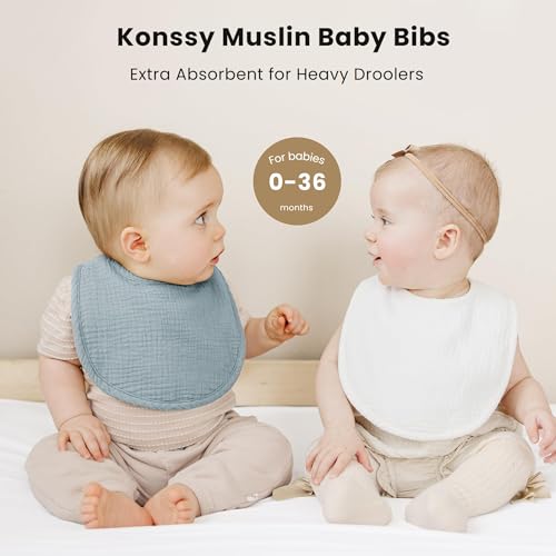 Konssy Muslin Baby Bibs 8 Pack Baby Bandana Drool Bibs Cotton for Unisex Boys and Girls, Soft Absorbent Set for Teething and Drooling - color: Blue