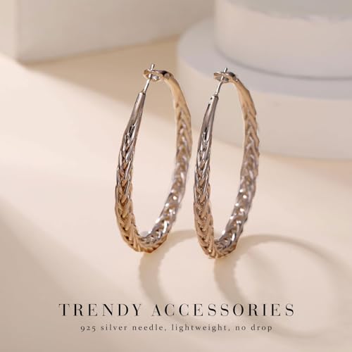 Senteria Silver Hoop Earrings for Women Hypoallergenic 925 Sterling Silver Post Hoop Earrings Lightweight Large Hoops Earring Thick Twisted Silver Hoops 30/40/50MM - color: 40mm black hoops