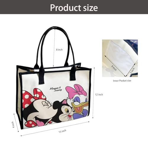Cute Canvas Tote Bag with Zipper & Inner Pocket, Reusable Gift Bag for Women, Large Work Beach Travel Tote - color: M1
