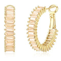Trendy 14K Gold Plated Hoop Earrings for Women, Chunky Gold/Silver Earrings for Women Cubic Zirconia Baguette Hoop Earrings Heart Hoops Lightweight Hypoallergenic Jewelry,25mm/35mm/40mm/50mm - color: 01 Gold Champagne Hoops 25mm