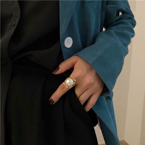 OIDIMS Exaggerated Pearl Statement Band Ring Stainless Steel Y Shaped Unique Style Big Rings Personalized Finger Comfort Fit Jewelry for Women Fashion Gift Birthday Xmas - size: 7
