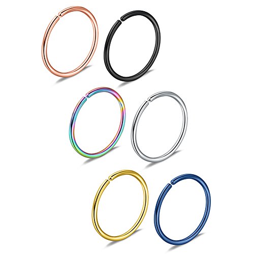 Ruifan 6-30PCS Non Pierced Stainless Steel Clip on Closure Round Ring Fake Nose Lip Helix Cartilage Tragus Ear Hoop Earrings Jewelry 20G - color: 10mm - Mix Color 3#