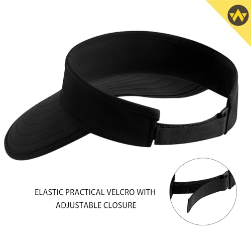 WANDER Sun Visor Hats for Women Wide Brim UV Protection Adjustable Large Golf Beach Cap Packable Travel Sport Visor - color: Black
