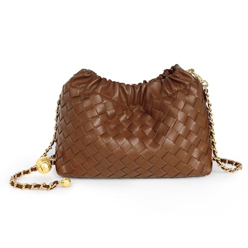 Joryin Woven Women's Crossbody Bag & Evening Purse, Trendy Dumpling Clutch & Hobo Cloud Shoulder Bag Trendy Dumpling Clutch - color: Woven Leather-brown
