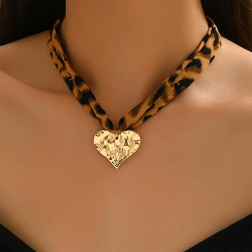 Scarf Necklace with Charm Gold Starfish Chunky Cross Heart Flower Pendants Bandana Charm Necklace Western Scarf for Women Boho Cowgirl Country Cowboy Accessories Beach Vacation Vacation Outfits Jewelry - color: A4-Scarf Necklace With Heart Charm