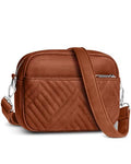 Vantamo Premium Quilted Crossbody Bags for Women with Anti-Pickpocket Clip, Vegan Leather Handbags, Travel Purses for Women - color: Brown With Faux Leather Strap
