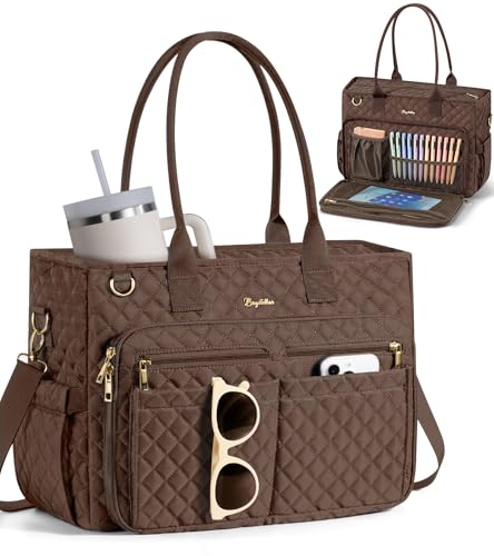 Bagstellar Teacher Bags for Women, 15.6 inch Laptop Work Tote Bag Quilted Nurse Bible Computer Shoulder Bag for School Travel | Dream Tote Work Bag - color: Chocolate