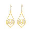TEAMER Stainless Steel Lotus Flower Dangle Earrings Bohemian Drop Earring Unique Geometric Jewelry for Women - color: Lotus 3-Gold