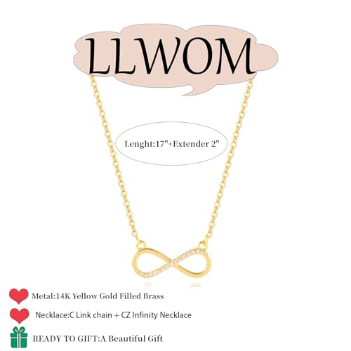 LLWOM Gold Necklace for Women-14k Gold Plated Infinity Necklace Star Of David Necklace Evil Eye Cross Pendants Heart Dainty Gold Necklace For Women - color: Gold, style: CZ Infinity Gold