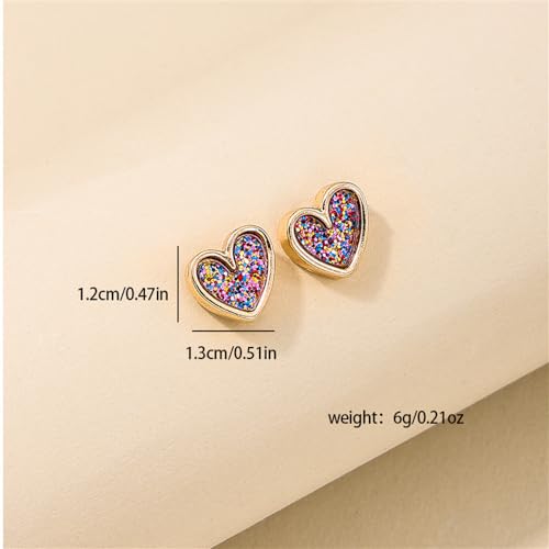 Cute Glitter Heart Love Small Stud Earrings for Women Dainty Gold-tone Colorful Hearted Shaped Studs Hypoallergenic Ears Fashion Jewelry Birthday for Her