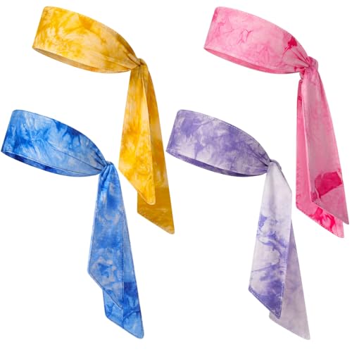 Jutom 4 Pieces Tie Headbands for Men Women Sports Bandana Hair Band Camo Headbands Elastic Sweat Wicking Karate Adjustable Non Slip Hairband for Yoga Workout Running - color: Fashion Color