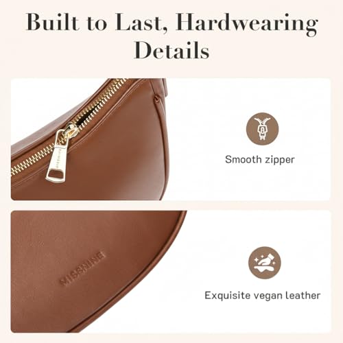 Missnine Purses for Women, Shoulder Bag Small Handbags Vegan Leather Underarm Bags Trendy Hobo Cute Clutch Purse - color: 1-brown【adjustable Strap】