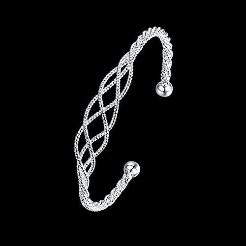 Sterling Silver Adjustable Wire Bracelet Fashion Bangle Cuff Bracelet with Specail Follower Mesh Pattern Designed For Women Adults