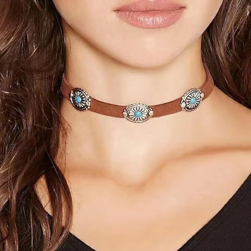 Boho Outfits for Women Boho Necklaces Country Concert Outfits Nashville Western Jewelry Choker Necklaces Long Leather Necklace Western Dress Jewelry Country Cowgirl Accessories Gifts - color: K7-Brown