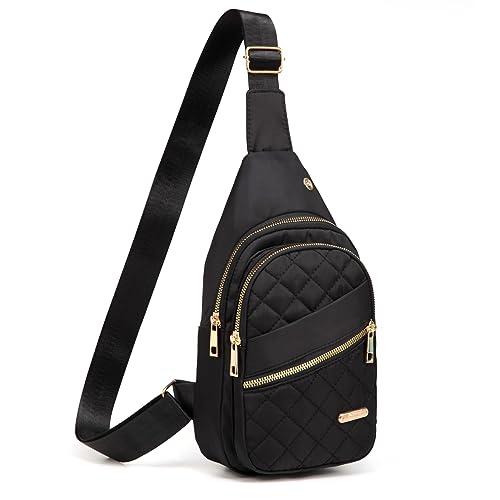 Xsecnua Crossbody Sling Bag Small Sling Backpack, Cross Body Bag Chest Bag for Women Men Travel Hiking Daypack - color: Black