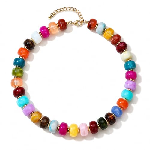Chunky Beaded Starfish Shell Necklace for Women Colorful Boho Summer Chain Choker Beach Necklace with Acrylic Beads Trendy Chunky Jewelry Gifts - color: Colorful