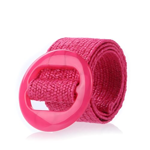 beltox fine Women PP Straw Braided Elastic Belt Solid Color with Round Buckle - color: Red, size: XS-XL(28-40 inch stretch range)