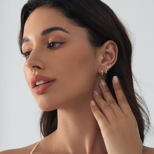 6 Pairs 14K Gold Plated Stud Earrings for Women, Hypoallergenic Cartilage Earrings for Multiple Piercing, Dainty Small Stackable Earrings Set for Jewelry Gift - color: Gold E