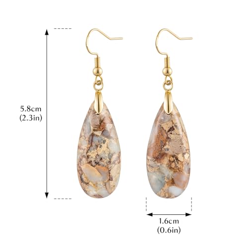 Stone Drop Earrings for Women Earrings Teardrop Jasper Stone Dangle Earrings - color: Brown-Golden Hook