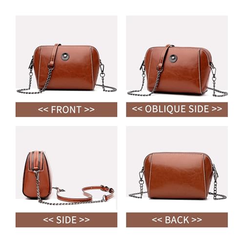 Genuine Leather Small Crossbody Bags for Women | Lightweight Shoulder Purse, Designer Handbag with Adjustable Strap, Casual Travel Everyday Bag - color: H-brown