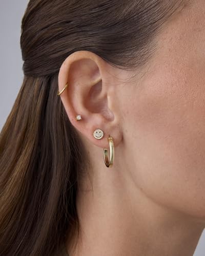 PAVOI 14K Gold Plated Dainty Flat Back Earrings for Women - Hypoallergenic Sterling Silver Posts Helix Cartilage Piercing Jewelry - Emoji Motif Bow Celestial Flatback Gold Stud Earrings Screw Back - style: Smiley
