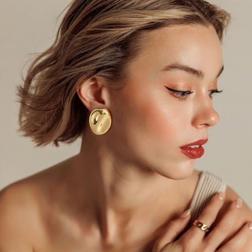 Irregular Gold Stud Earrings for Women Hammered Silver Stud Earrings Statement Geometric Earrings Vintage Gold Earrings - color: 04-Chunky geometric oval earrings