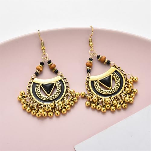 Vintage Boho Statement Drop Dangle Earrings for Women Bohemian Ethnic Handmade Beaded Charms Earring Bohemian Retro Chandelier Tassel Earrings Mexico Gypsy Jewelry Gift - color: G Black Triangle