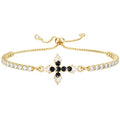 VIBILIA Bracelets for Women, Cross Bracelets for Women Trendy, Dainty Tennis Bracelet, Catholic Gift for Mom Daughter Wife Sister Friend, Communion Gift on Birthday Valentine's Day Easter Mother's Day - color: K. Gold-Black