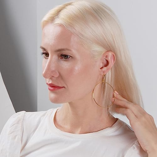Dangle Hoop Earrings for Women - Minimalist Geometric Round Drop Hoops - Hypoallergenic, Safe for Sensitive Ears - Plated in 18K Gold or 925 Sterling Silver - color: 3.2" inch - 18K Gold Plated