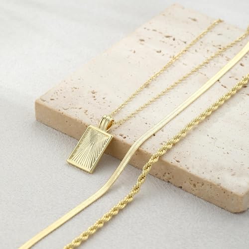 BBV Layered Gold Necklaces for Women Stackable Dainty 14K Gold Plated Silver Chain Necklace Layering Cute Fashion Pendant Choker Necklaces Trendy Jewelry Set Gifts for Women - color: golden, style: Rope twist snake chain O-ring chain texture