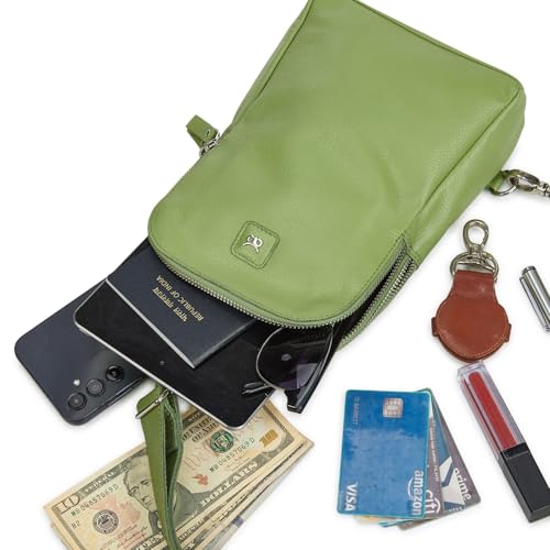 Leather Sling Bag for Women Genuine Crossbody Purse Small Trendy Cross Over Chest with Phone and Credit Card Slots (Sage Nappa) - color: Sage Nappa
