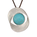 Kelake Leather Necklace for Women Men Teen Vinatge Boho Alloy Pendant Choker Jewelry Fashion Sweater Necklaces with Adjustable Genuine Leather Chain - color: Blue Turquoise Silver Swirl Pendant