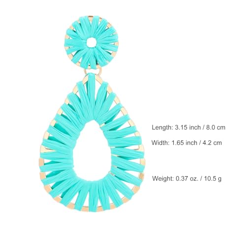 Raffia Teardrop Dangle Earrings Handmad Statement Drop Earrings - color: Turquoise