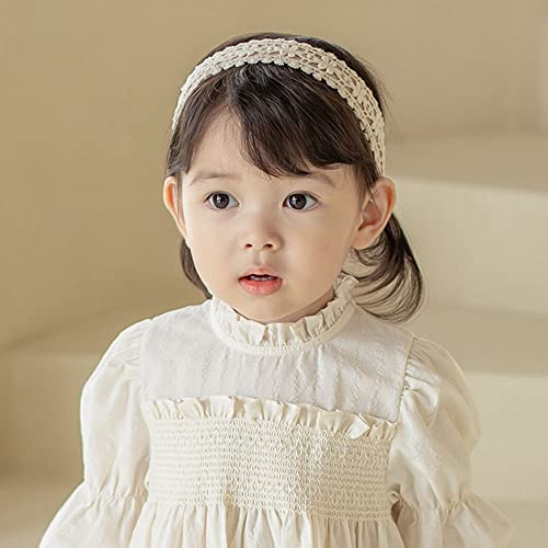 Boho Chic Lace Headband, Elastic Turban with Cream Wrap for Newborn Infant Girls (Style 4)