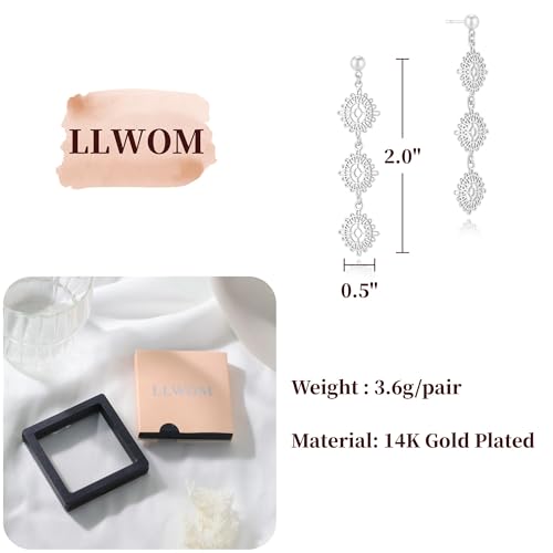 LLWOM 14K Gold/White Gold Plated CZ/Flower/North Star/Leaf Dangle Drop Earrings Studs for Women, Statement Earrings for Wedding Party Prom, Hypoallergenic Jewelry Gift - color: Silver Flower