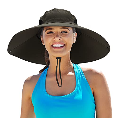Leotruny Women Super Wide Brim Sun Hat UPF50+ Waterproof Bucket Hat for Fishing, Hiking, Camping - color: C05-army Green