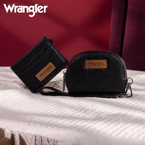 Wrangler KeyChain Wallet Wristlet Wallets for Women Dual Pouch Wristlet with Zipper Womens Credit Card Holder Wallet - color: A-Black