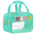 BuyCard Chenille Letter Clear Makeup Bags, Snacks Bag for Travel, Preppy Patch Nylon Cosmetic Bag with Handles and Zipper, Waterproof Large Clear Travel Toiletry Bag Storage Bag for Women Green - color: Green-Snacks