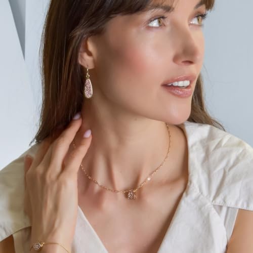 Teardrop Dangle Earrings for Women with Simulated Druzy Stones, in Gold or Rose Gold Tone - color: Gold - Rose Gold Stone