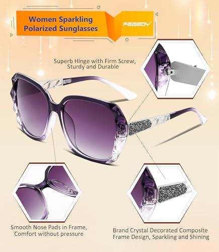 FEISEDY Polarized Women Square Sunglasses Sparkling Composite Shiny Frame B2289 - color: Violet Lavender