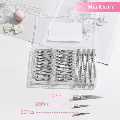 Mia Klein Metal Hair Clips For Women Styling 60-Piece Set | Silver Duckbill Clips with Storage Box | 3 Sizes (3.5"/1.81"/1.77") for Hair Styling, Roller Setting, Salon Use & DIY Crafts