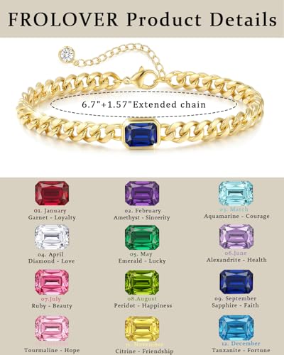 Birthstone Gold Bracelets for Women Non Tarnish Trendy 14k Gold Plated Bracelet Dainty Charm Emerald Bracelets Stack Cuban Link Friendship Bracelets Jewelry Gifts for Birthday/Valentine's Day - color: 09. September(Sapphire)