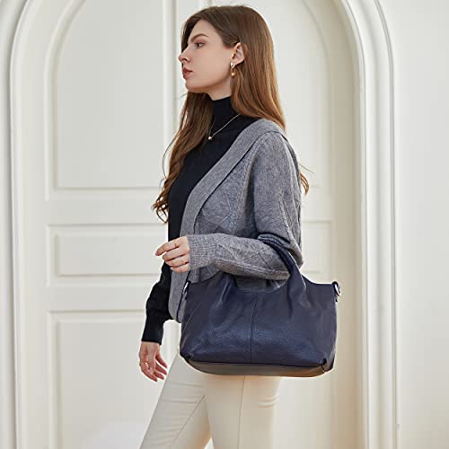 Iswee Genuine Leather Shoulder Bags Purses and Handbags for Women Satchel Designer Cross Body Hobo Medium Size Tote - color: Violet