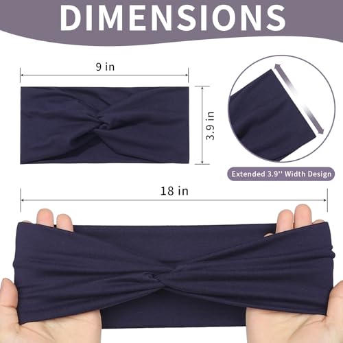 12 Pcs Stretchy Headbands for Women, Absorbed Sport Headband Soft Twist Knotted Hairbands for Daily Life Yoga Workout(Black/Dark blue/Brown/Grey) - color: Black/Dark blue/Brown/Grey