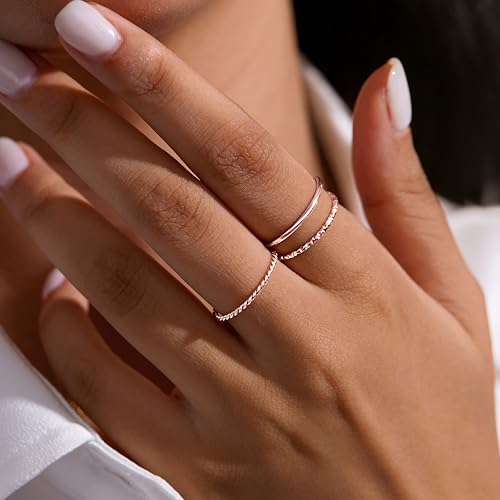 Gokeey Gold Rings for Women Non Tarnish, Dainty 14K Gold Plated Stackable Thin Thumb Ring Set Trendy Pinky Wedding Bands Engagement Rings for Women Size 4 5 6 7 8 9 10 11 - color: Rose Gold, size: 3