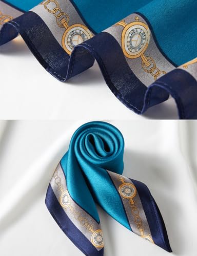 100% Mulberry Silk Neck Scarf 21''x21'' Small Square Hair Scarf for Women Men Lightweight Bandana Envelope Package - color: Glamour- Blue