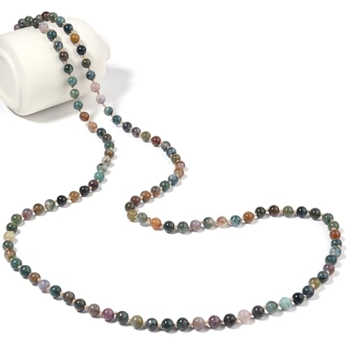 Beaded Necklace Hand Knotted for Woman - color: India Agate