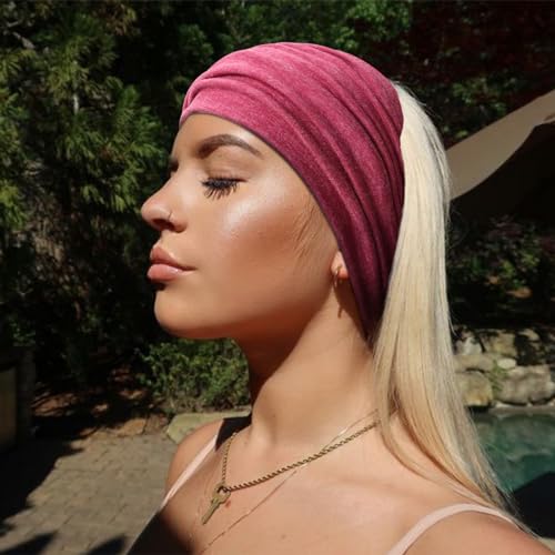 DRESHOW 6 Pack Extra Wide Headbands for Women Large Turban Headband Boho Head Wrap Elastic Hairbands Hair Twisted Knot Hair Accessories - color: 6 Pcs: Black, Begonia Red, Earthy Brown, Grey, Beige, Navy Blue