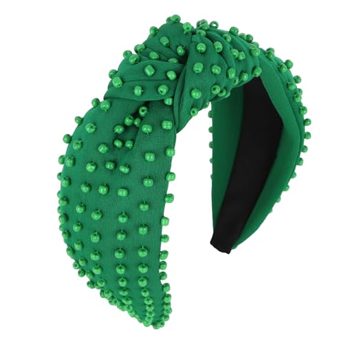 YISSION Green Knotted Headband for Women - Wide Beaded Hair Hoop, Stylish Hair Accessory for Daily Wear, St. Patrick's Day Festivals & Casual Outfits - color: Green